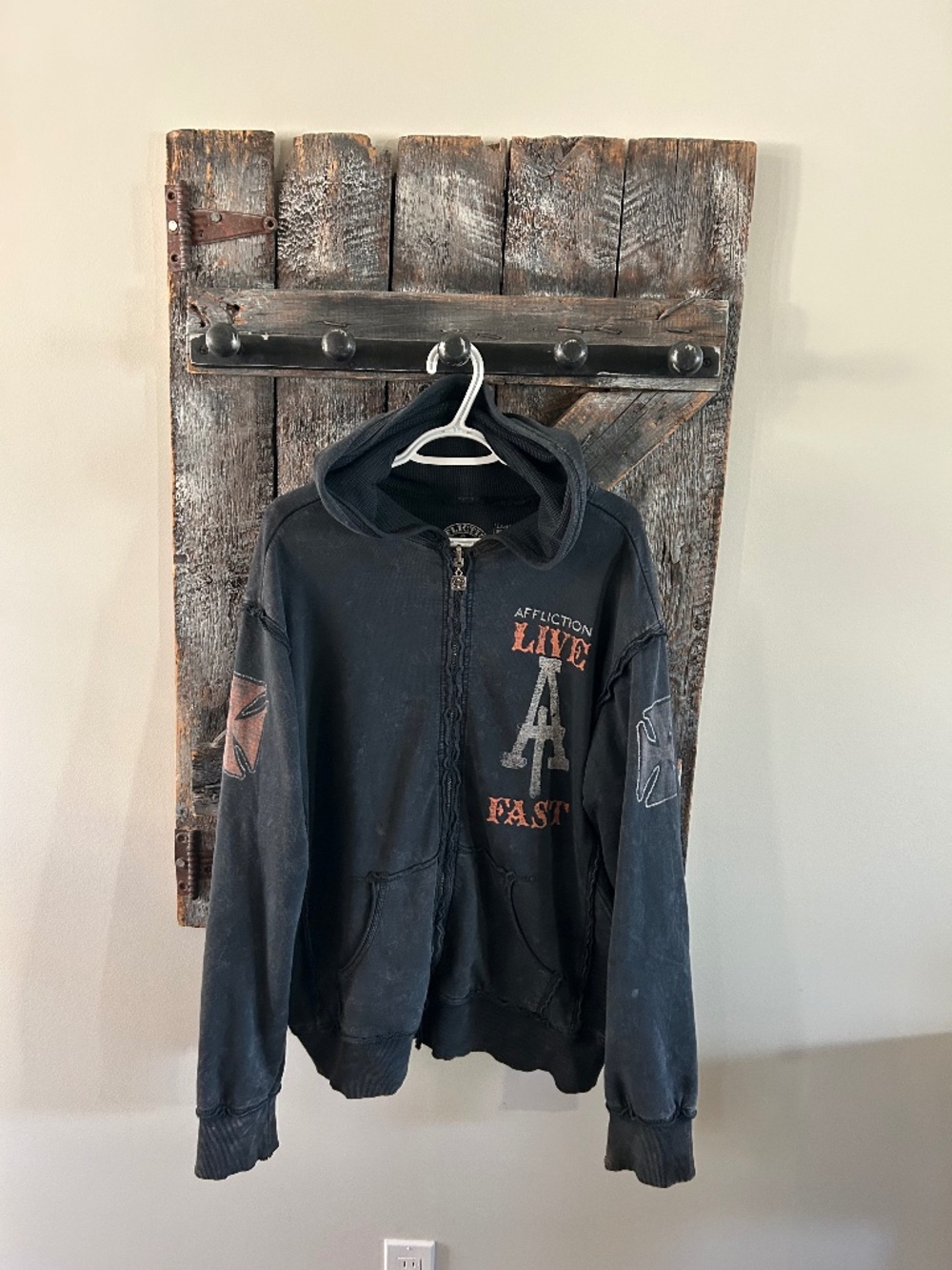 Men's Affliction Full Zipper Hoodie w/Skull Graphics